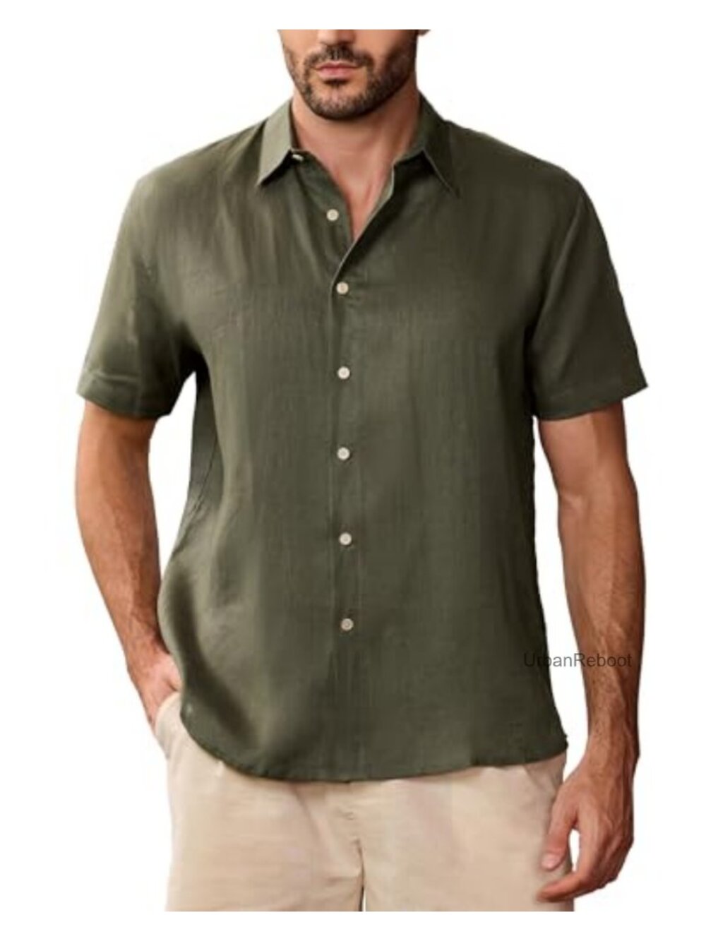 100% Linen Men's Button Down Shirt Short Sleeve Casual Summer